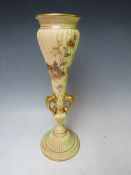A ROYAL WORCESTER BLUSH IVORY SLENDER VASE, decorated with flowers, H 31 cm