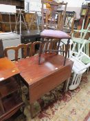 A MAHOGANY PEMBROKE TABLE TOGETHER WITH AN EDWARDIAN CHAIR