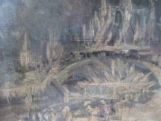 THOMAS O'DONNELL. Impressionist study of 'Fountain at Versaille' with figures, see verso, signed