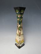 A MOORCROFT TRIAL LILY OF THE VALLEY PATTERN TALL SLENDER VASE, H 34.5 cm
