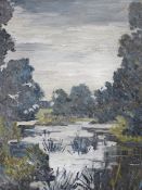 C.K.N. BARDSLEY (XX). Impressionist wooded lake scene 'A Grey Day at Hampton Lucy', see label verso,