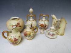 A COLLECTION OF ASSORTED ROYAL WORCESTER BLUSH IVORY CERAMICS, to include a pair of globular twin