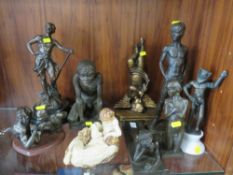A SELECTION OF BRONZE EFFECT AND OTHER FIGURES