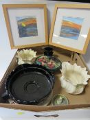 A BOX TO INCLUDE BELLEEK, DOULTON ETC