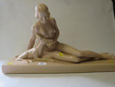 A LARGE CERAMIC ART DECO STYLE SEMI-NUDE TABLEAU FIGURE INDISTINCTLY STAMPED TO THE RIGHT F