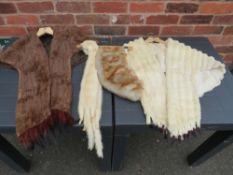A VINTAGE ERMINE FUR CAPE WITH ATTACHED TAILS, together with another fur stole, a double pearl /