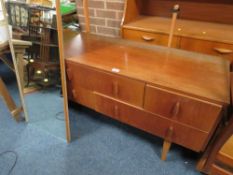 A MID CENTURY TEAK DRESSING TABLE WITH DETACHED MIRROR