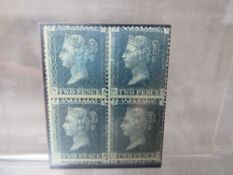 QV MINT BLOCK OF 2D BLUES, hinge remains