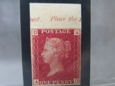 QV MINT 1D RED, imprimatur, plate 177, marginal inscription