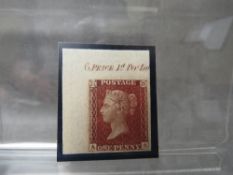 QV MINT 1D RED, imperforate, plate 6, showing marginal inscription and marginal plate number 6