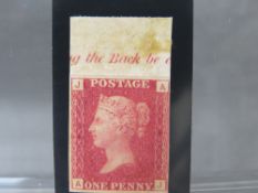 QV MINT 1D RED, imprimatur, plate 124, marginal inscription