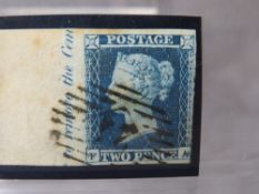 QV FINE USED 2D BLUE, plate 4, with marginal inscription