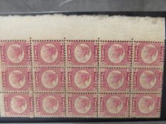 QV NICE MINT BLOCK OF 15 1/2D BANTAMS, plate 4 showing marginal plate number 4, 6 stamps