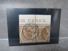 QV A SUPERB USED PAIR OF 6D CHESTNUT, plate 11, marginal inscription 'SIX PENCE' Hereford Sept 19