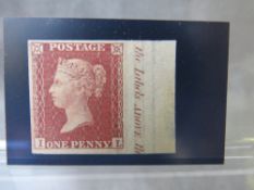 QV MINT 1D RED, imprimatur, plate 43, marginal inscription