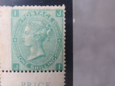 QV MINT 1/GREEN, plate 4, wmk spray of rose with marginal inscription