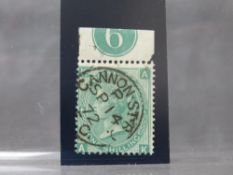 QV USED 1867 1/ GREEN PLATE 6, Cannon Street CDs showing marginal plate number 6