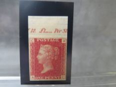 QV MINT 1D RED, imprimatur, plate 195, marginal inscription