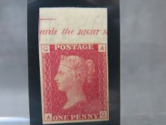 QV MINT 1D RED, imprimatur, plate 167, marginal inscription