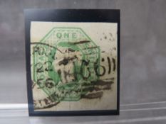 QV SUPERB USED 1/ GREEN, embossed great margins all round, Liverpool '466' cancel and spoon