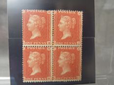 QV MINT BLOCK OF 1D ORANGE BROWN, die 11, small crown perf 14