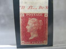 QV MINT 1D RED, imprimatur, plate 222, marginal inscription