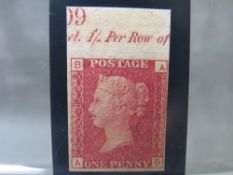 QV MINT 1D RED, imprimatur, plate 176, marginal inscription