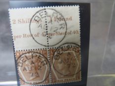 QV FINE UNSED 6D CHESTNUT PAIR, with marginal inscription, plate 11, with three nice Belper CDs,