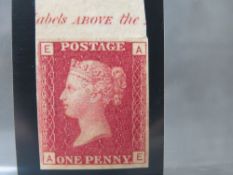 QV MINT 1D RED, imprimatur, plate 135, marginal inscription