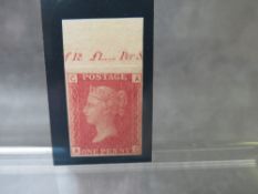 QV MINT 1D RED, imprimatur, plate 79, marginal inscription