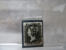 QV NICE USED 1D BLACK, 4 margins, plate 6, black mx and blue Handsworth Town cancel