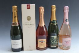 FOUR BOTTLES OF ASSORTED SPARKLING WINES, to include 1 boxed bottle of Laurant Perrier Brut