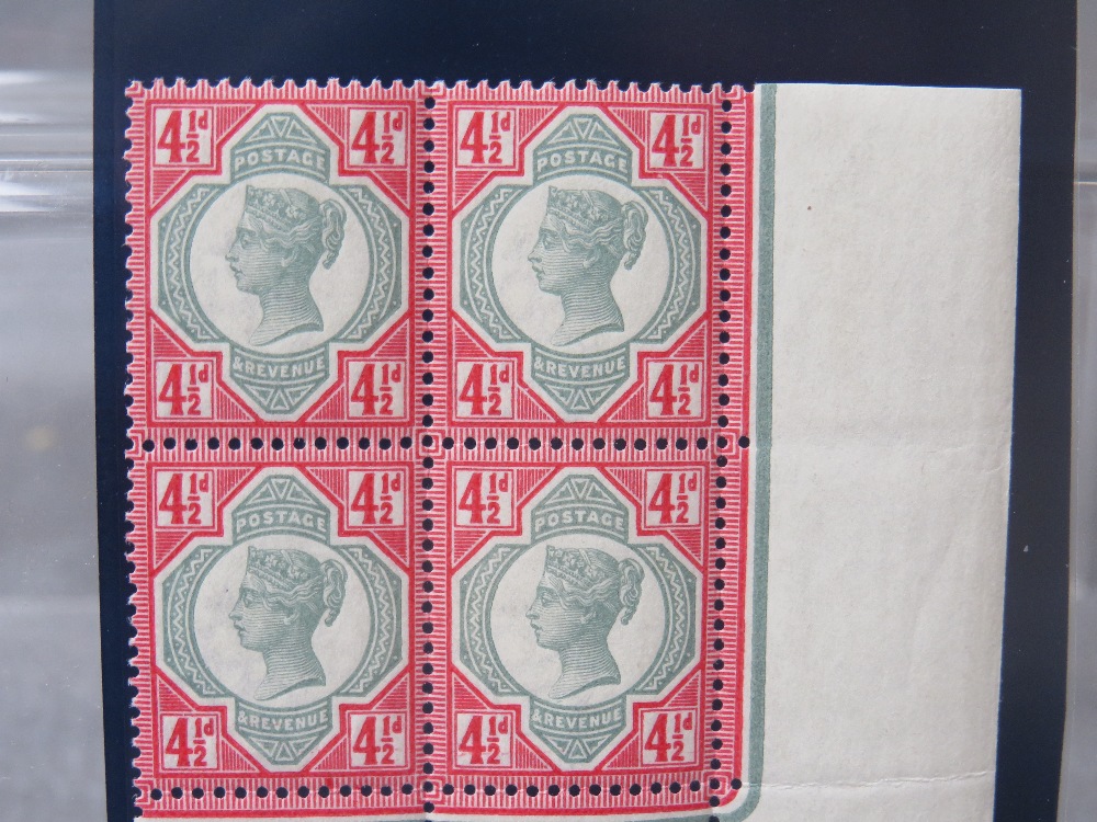 QV MINT 4 1/2D BLOCK OF 4, showing sheet margins