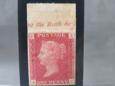 QV MINT 1D RED, imprimatur, plate 123, marginal inscription