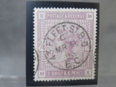 QV NICE USED 2/6D LILAC ON BLUED PAPER, nice cancel