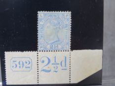 QV MINT 1 1/2D BLUE, plate 20 showing 1 1/2d in margin and '592' warrant number in margin
