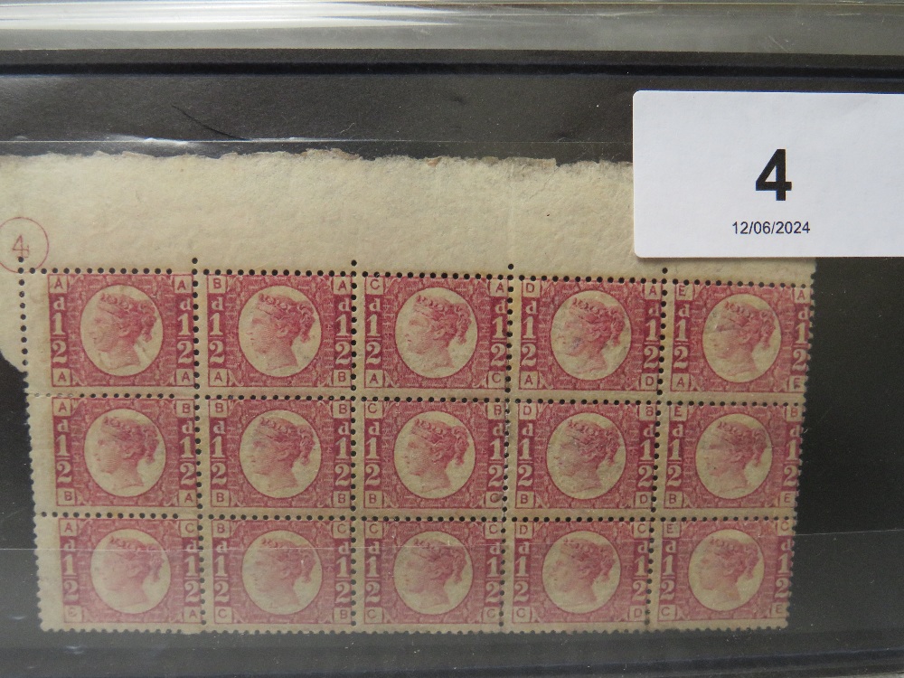 QV NICE MINT BLOCK OF 15 1/2D BANTAMS, plate 4 showing marginal plate number 4, 6 stamps - Image 3 of 3
