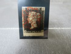 QV NICE USED 1D INTENSE BLACK, plate 7, red mx small part, marginals inscription