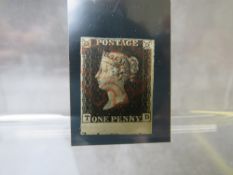 QV NICE USED 1D BLACK, 4 margins, plate 6, red mx, small part marginal inscription