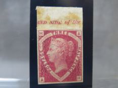 QV MINT 1870 1 1/2D ROSE RED, plate 3, imprimatur, from the top of the sheet, marginal inscription