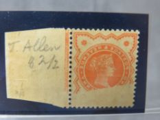 QV MINT 1/2D VERMILLION, with large off-set on reverse