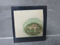 QV FINE USED 1/D GREEN, embossed die ll, two very large margins, Liverpool '466' cancel