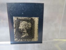 QV NICE USED 1D BLACK, 4 margins, plate 5, with marginal inscription