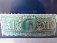 EDWARD VII MINT £1 DEEP GREEN, one perf fault top right