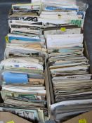 A TRAY OF MAINLY POSTCARDS, to include vintage examples together with a few first day covers
