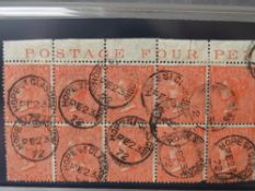 QV FINE USED BLOCK OF 10 4D VERMILION, plate 12, with Hope Street Glasgow CDs, with marginal