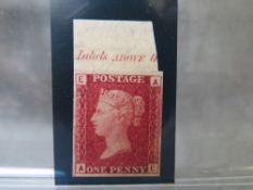 QV MINT 1D RED, imprimatur, plate 102, marginal inscription