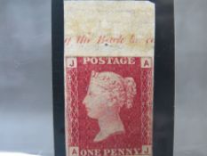 QV MINT 1D RED, imprimatur, plate 223, marginal inscription