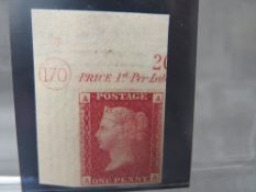 QV MINT 1D RED, imprimatur, plat 170, showing marginal plate number 170 and marginal inscription