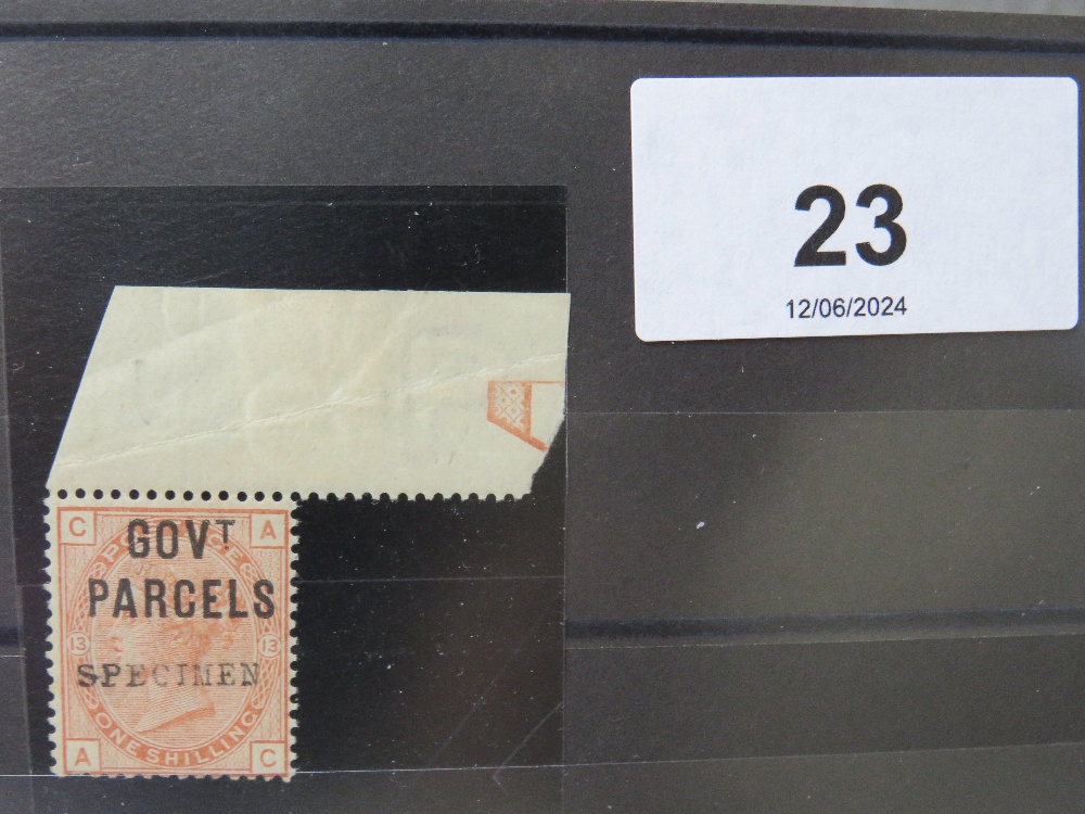 QV MINT 1/ ORANGE, marginal 'SPECIMEN' overprint type 9 with GOVt PARCELS overprint - Image 3 of 3